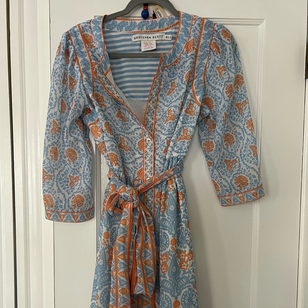 Gretchen Scott Designs Blue and Orange Floral Long Sleeve Dress